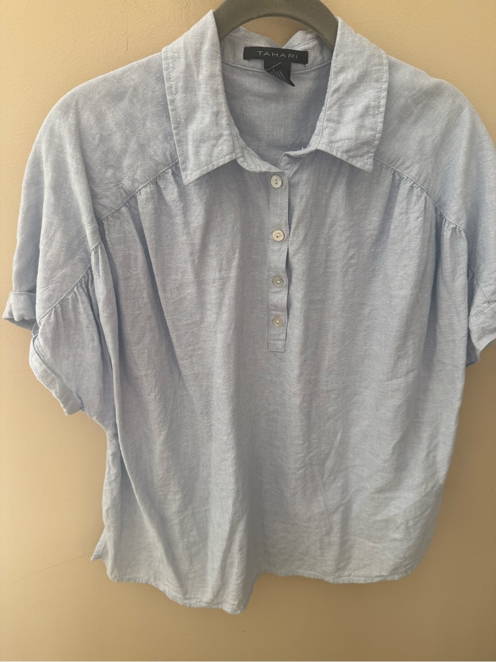 Tahari Linen Blend Blouse Tunic Beach Coastal Euro popover top size 1X
